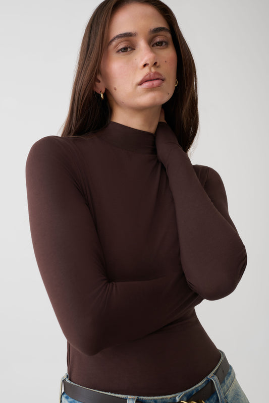 Jurney Longsleeve Roll Neck Top - Dark Chocolate
