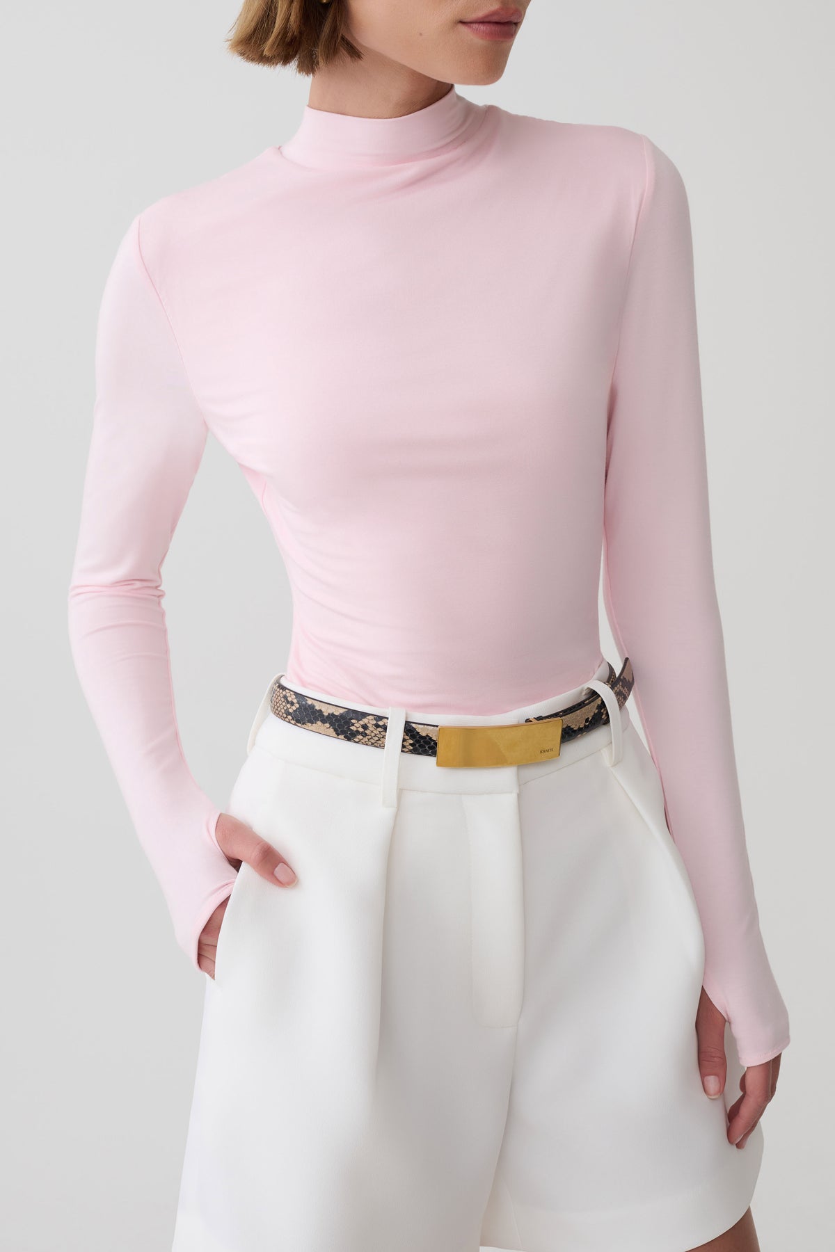 Jurney Longsleeve Roll Neck Top - Pale Pink