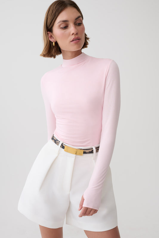 Jurney Longsleeve Roll Neck Top - Pale Pink