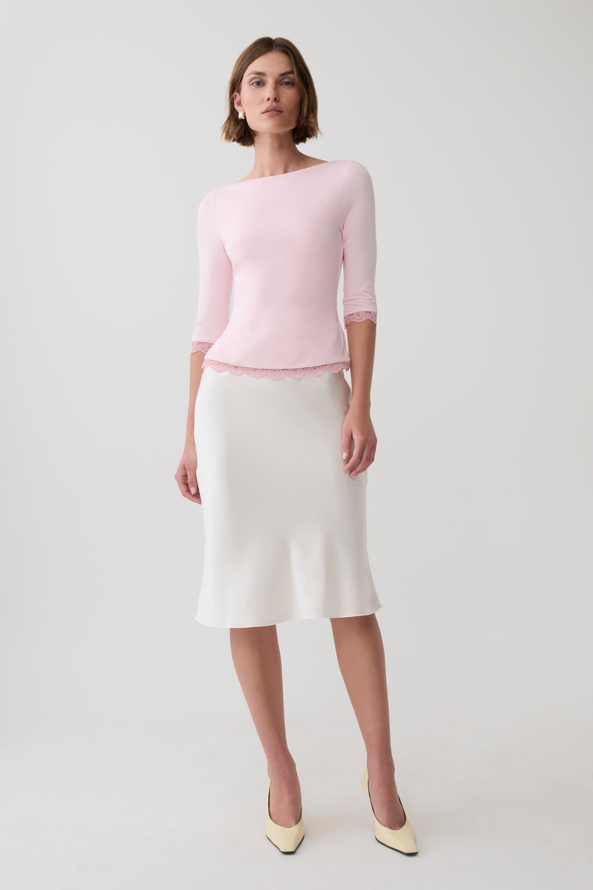 Althea Lace Trimmed Top - Pale Pink