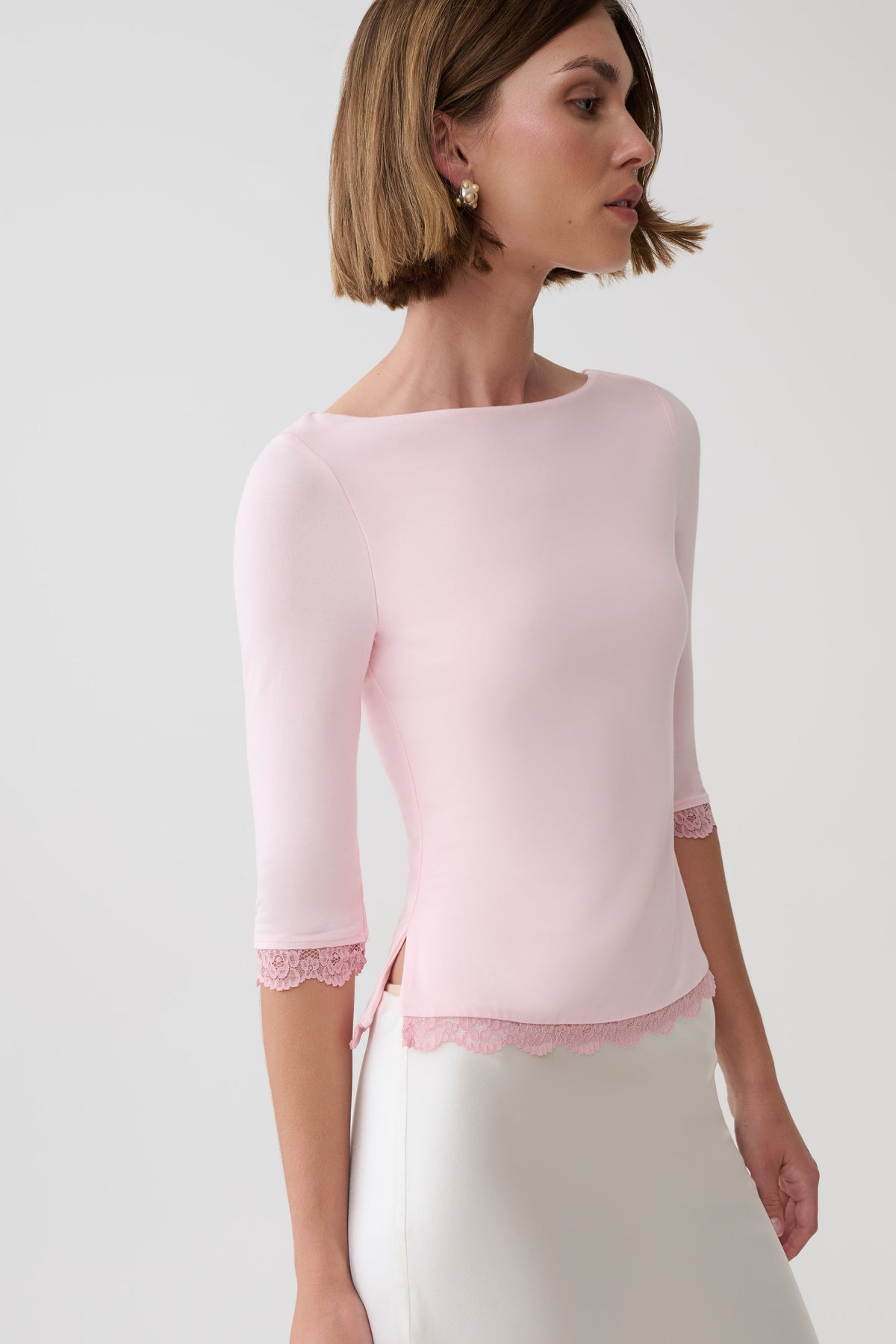 Althea Lace Trimmed Top - Pale Pink #4