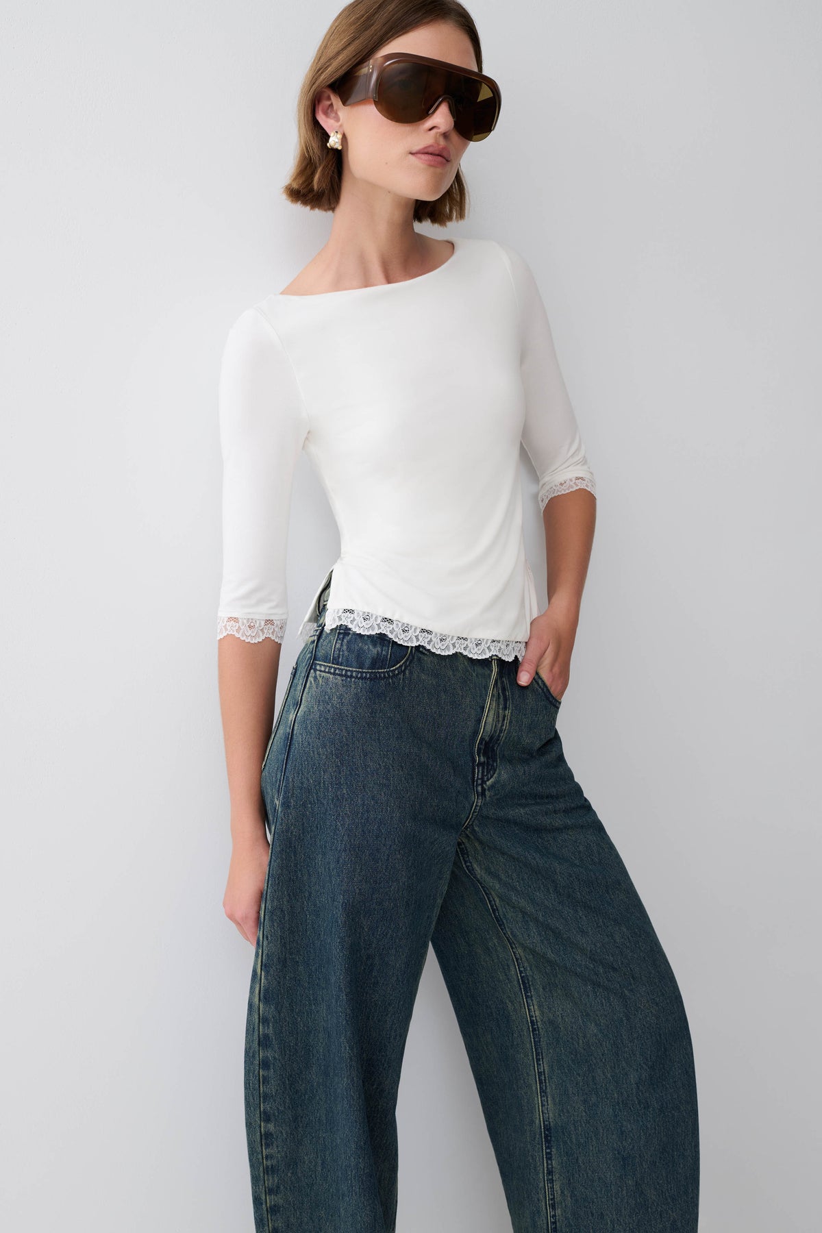 Althea Lace Trimmed Top - White