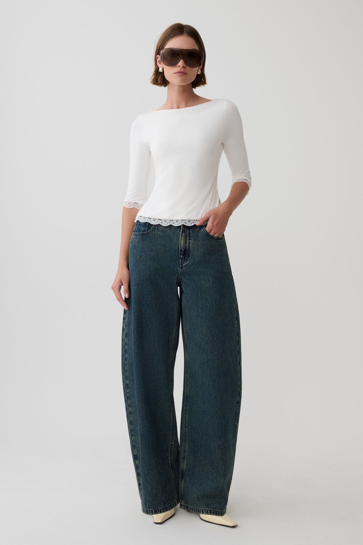 Althea Lace Trimmed Top - White