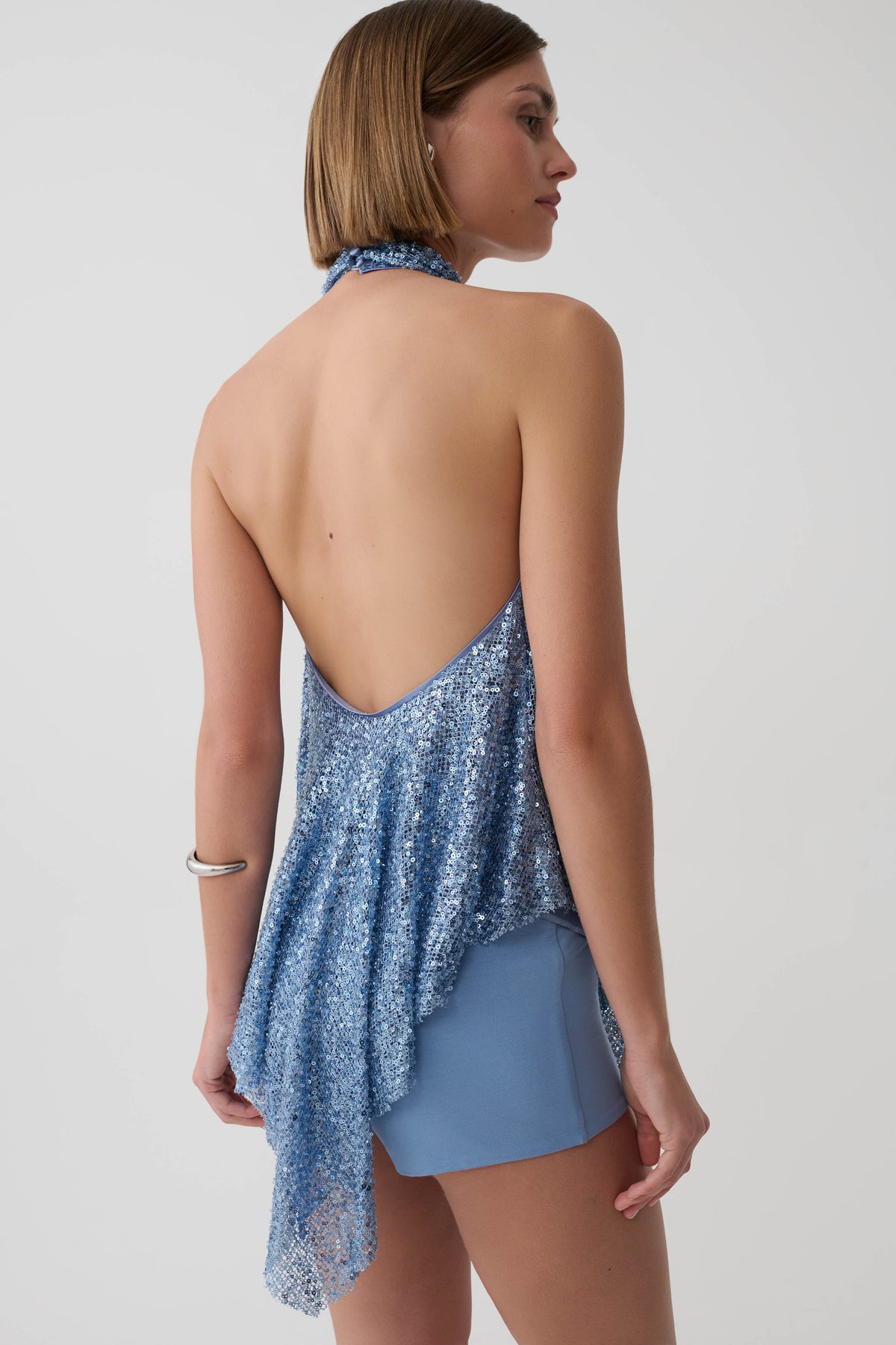 Ruby Beaded Sheer Longline Top - Blue #2