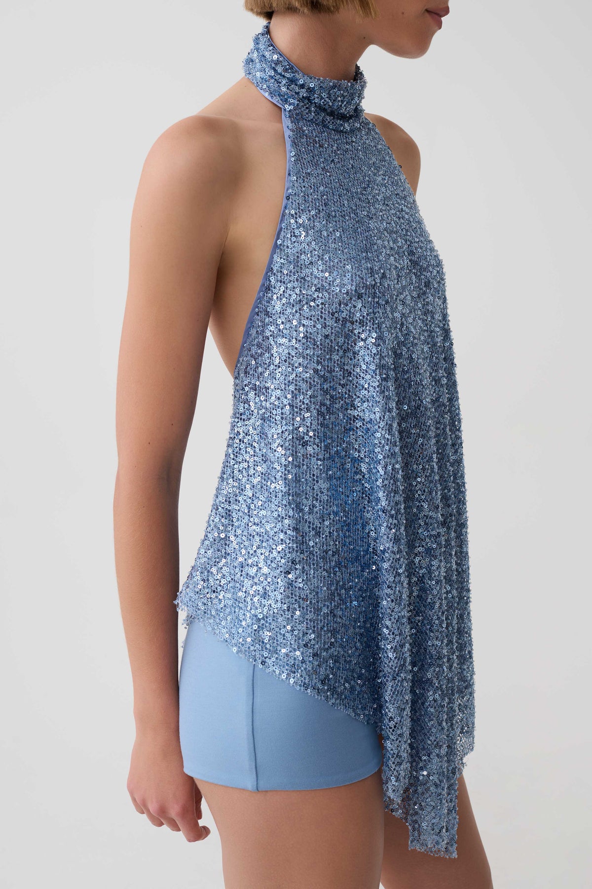 Ruby Beaded Sheer Longline Top - Blue #3