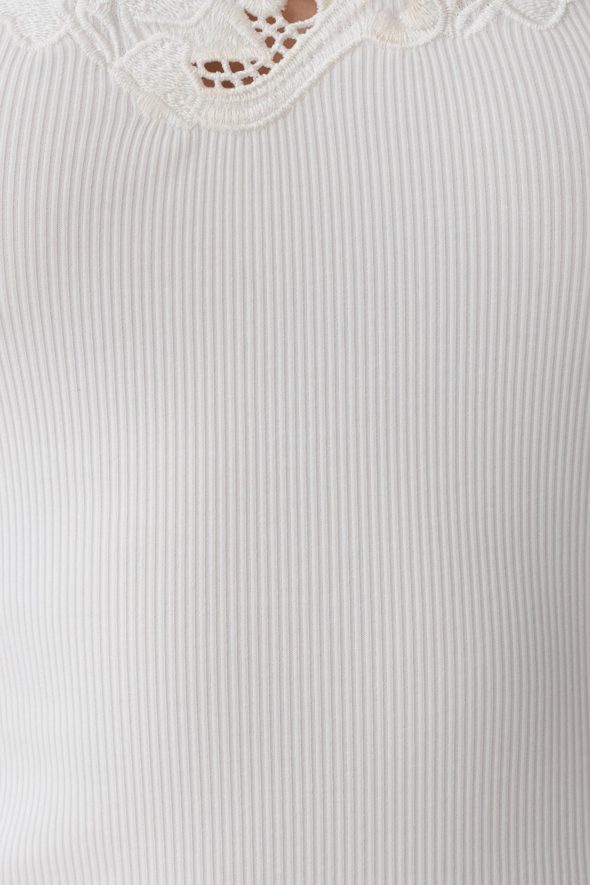 Jane Broiderie Ribbed Long Sleeve Top - White