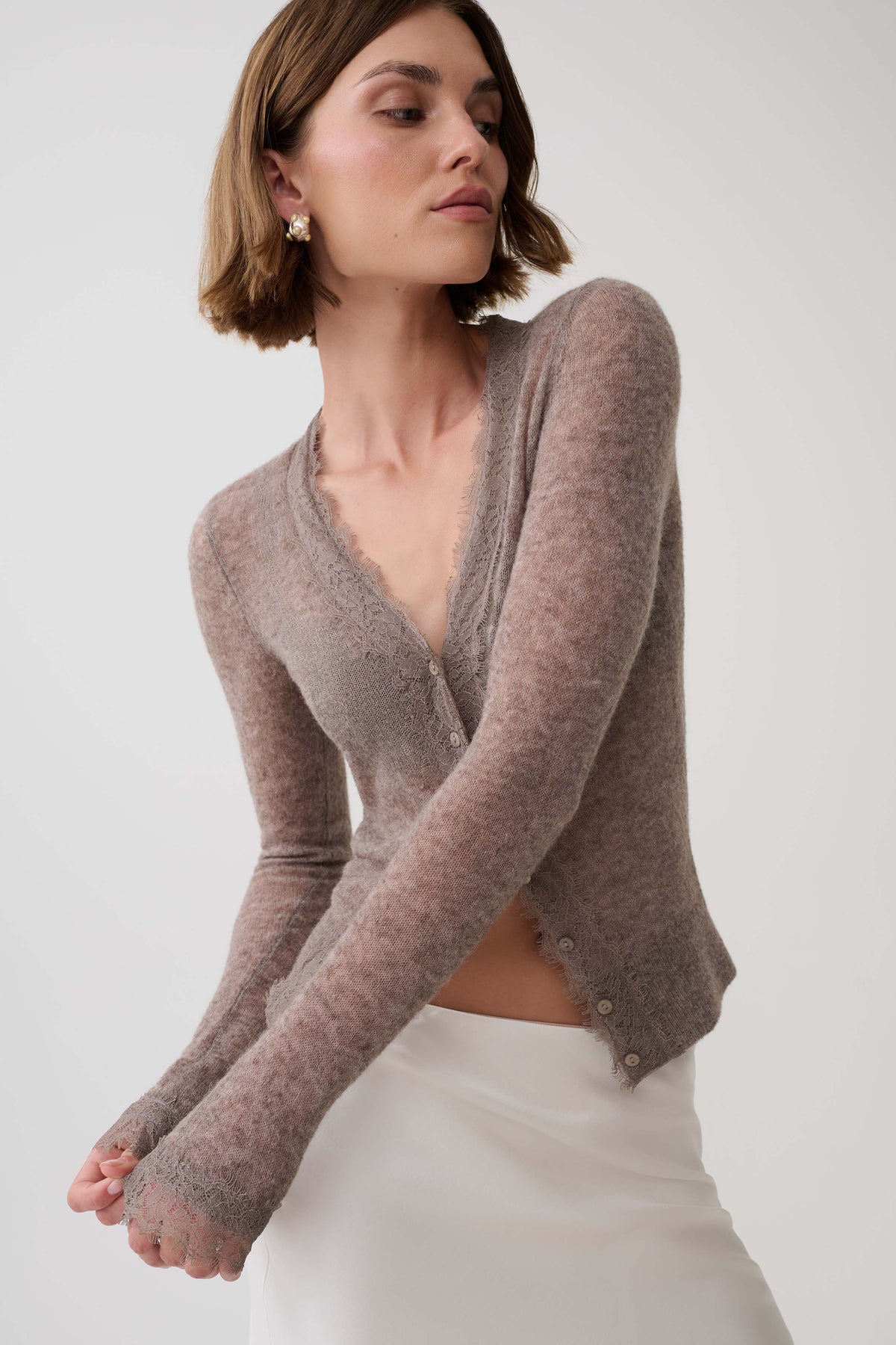 Amrita Lace Knit Cardigan - Oatmeal