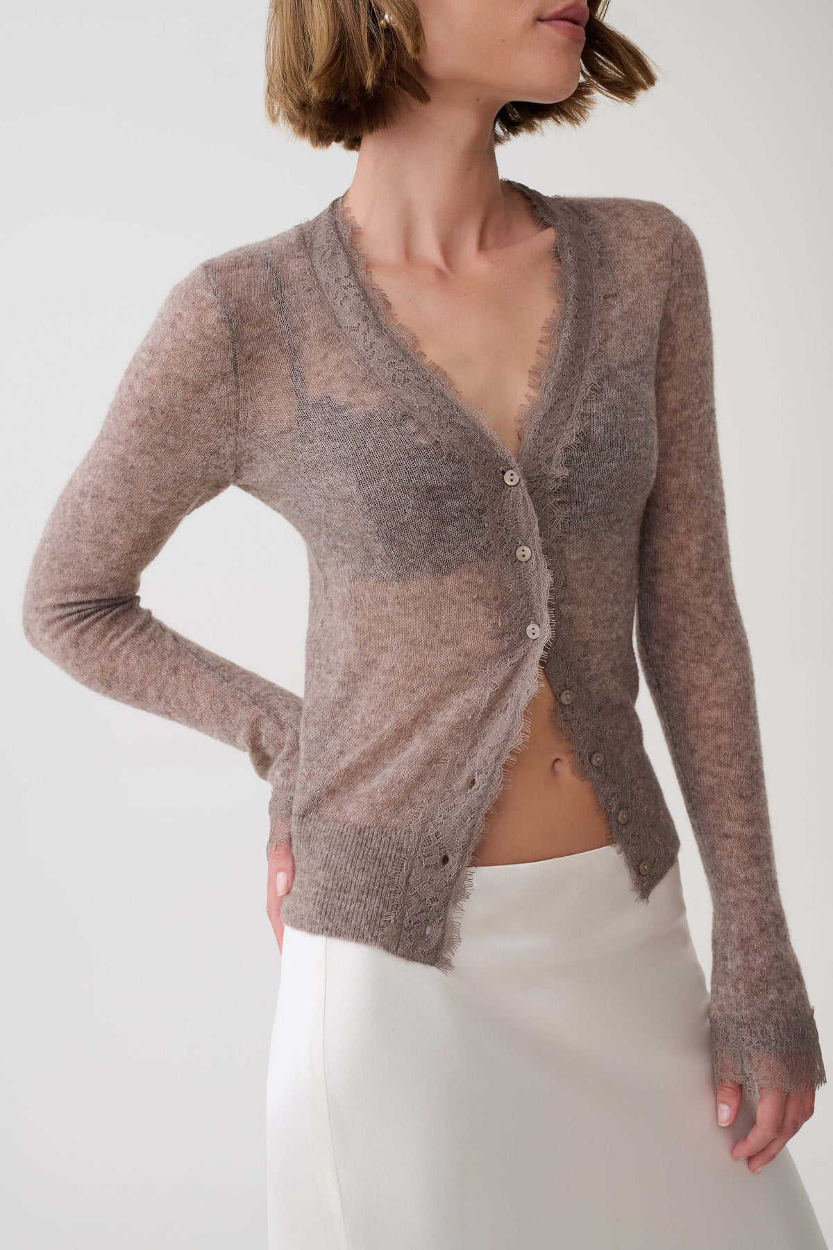 Amrita Lace Knit Cardigan - Oatmeal