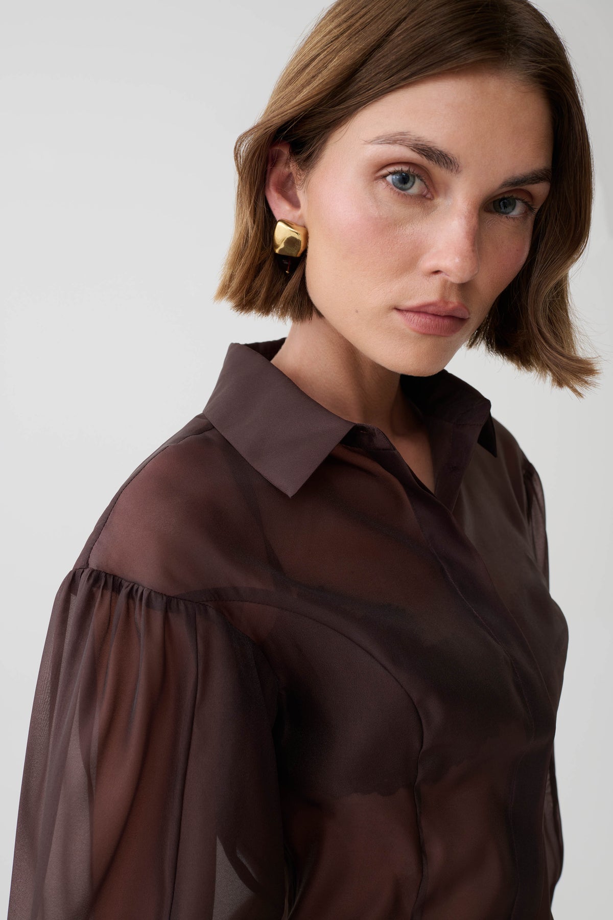 Charlotte Organza Sheer Shirt - Dark Chocolate #5