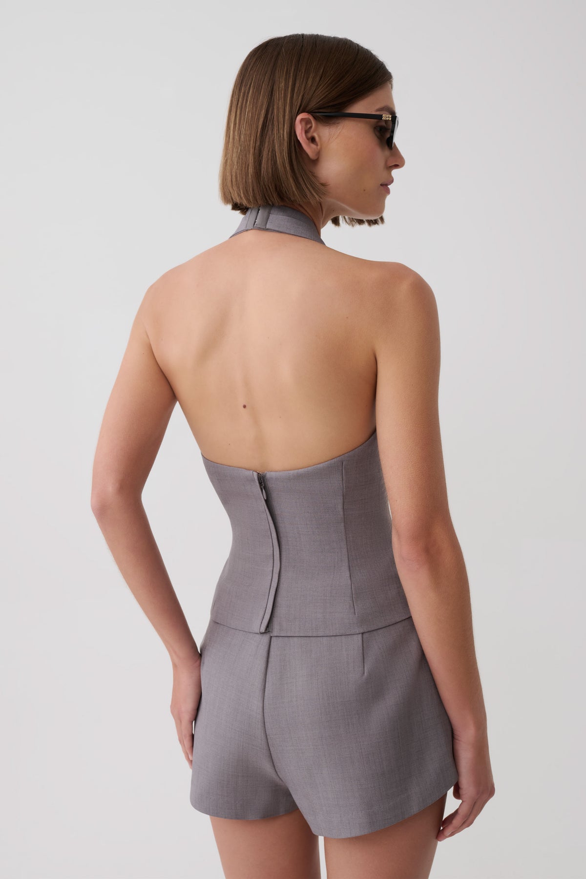 Amalia Scoop Neck Halter Top - Light Grey Marle #2