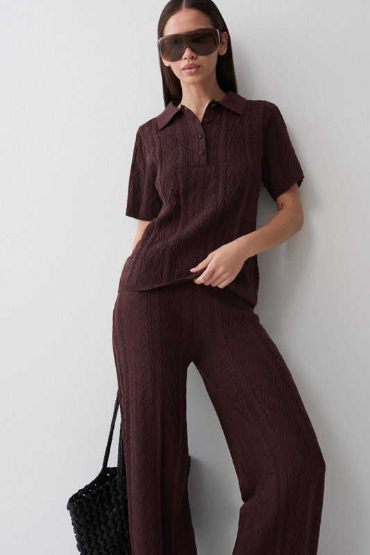 Jill Pointelle Knit Top - Chocolate