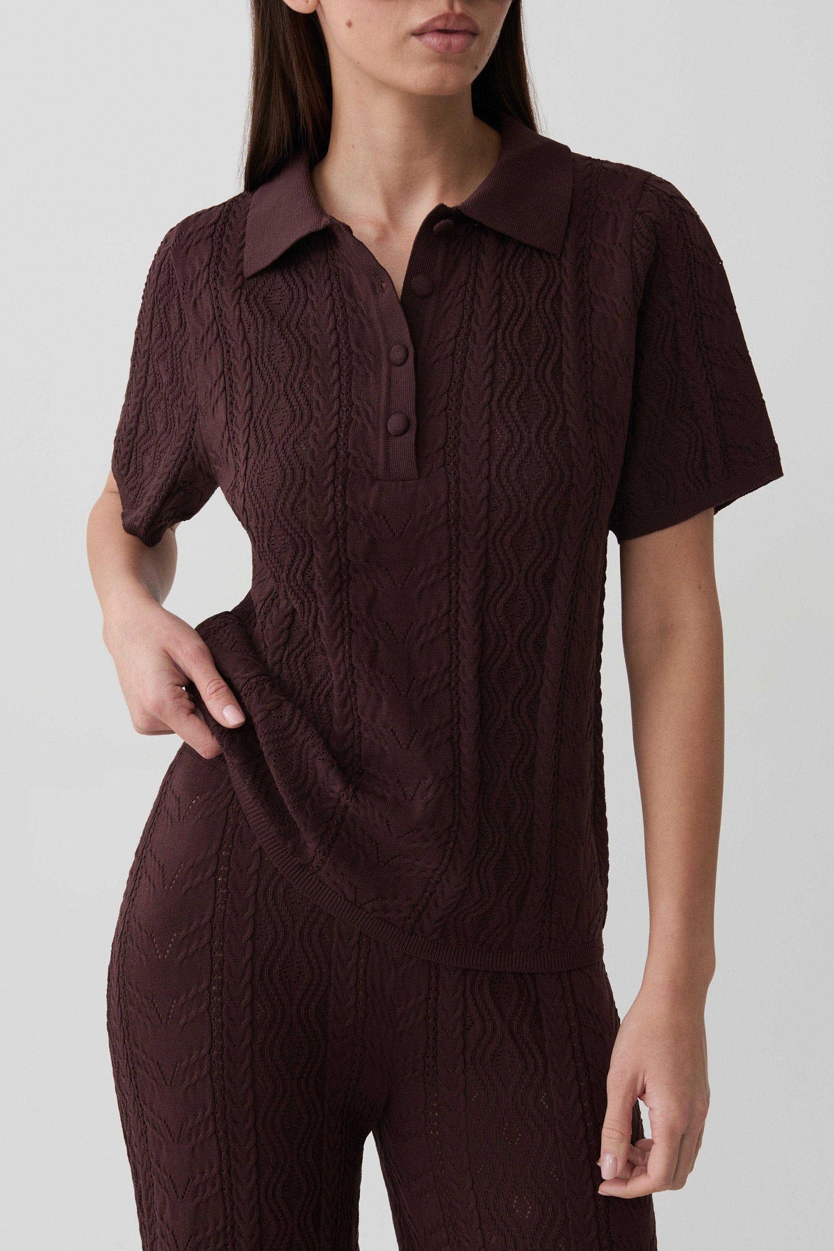 Jill Pointelle Knit Top - Chocolate #3