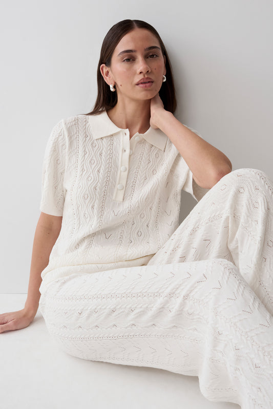 Jill Pointelle Knit Top - White