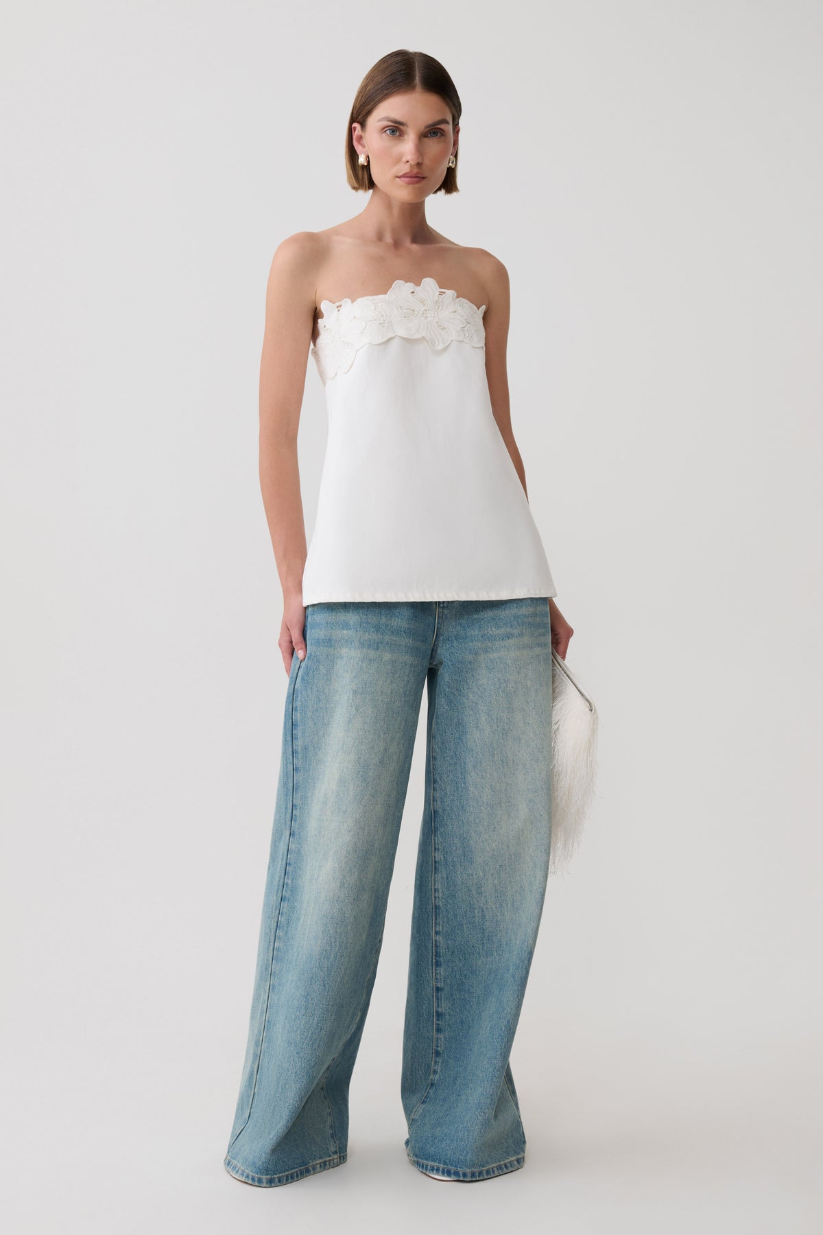 Anamarie Denim Floral Strapless Top - White #5