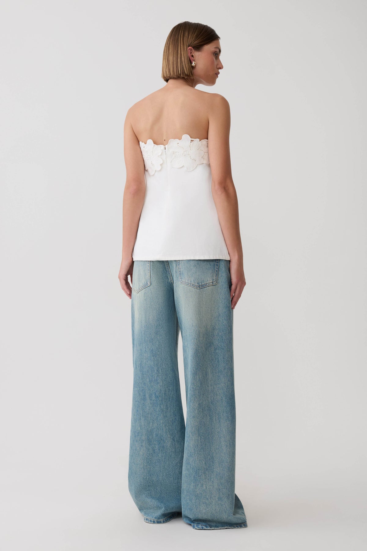 Anamarie Denim Floral Strapless Top - White #4