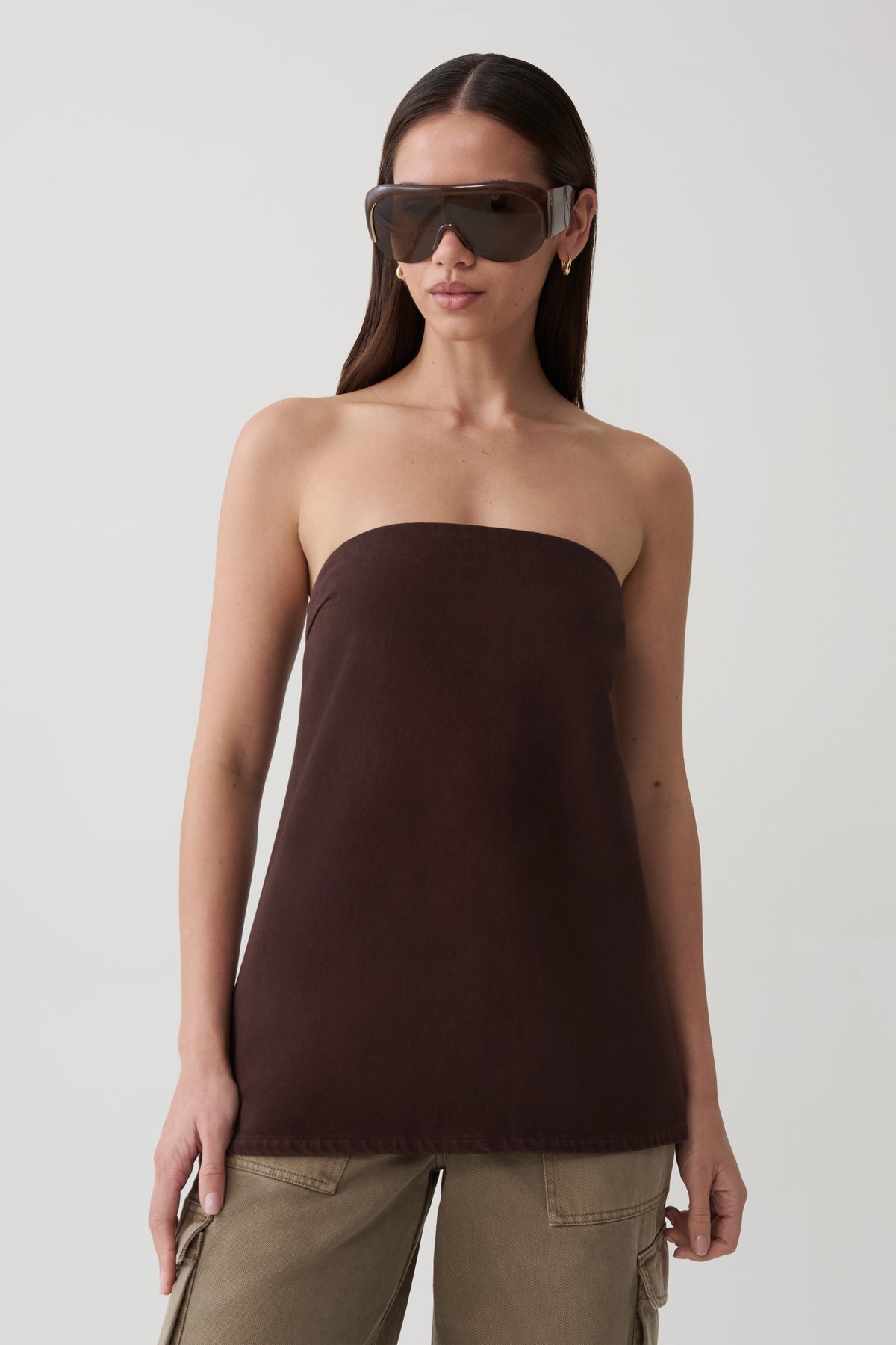 Anamarie Denim Strapless Top - Chocolate