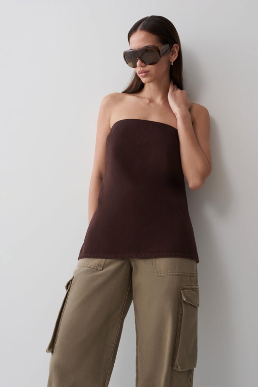 Anamarie Denim Strapless Top - Chocolate