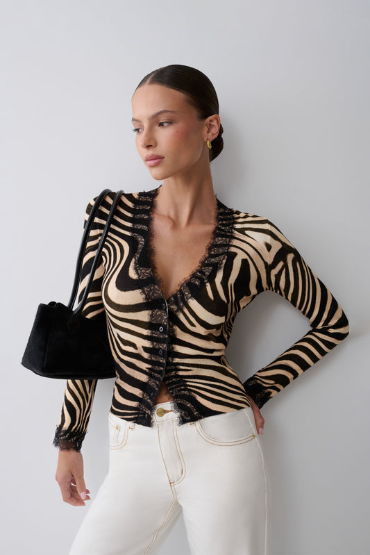 Amrita Lace Knit Cardigan - Zebra Print