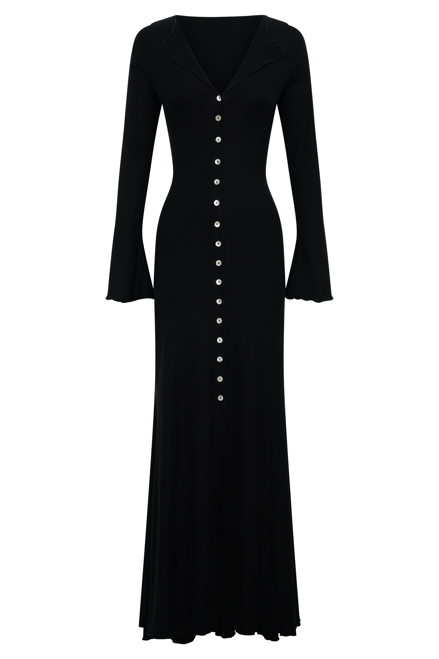 Tanya Buttoned Long Sleeve Maxi Dress - Black #7
