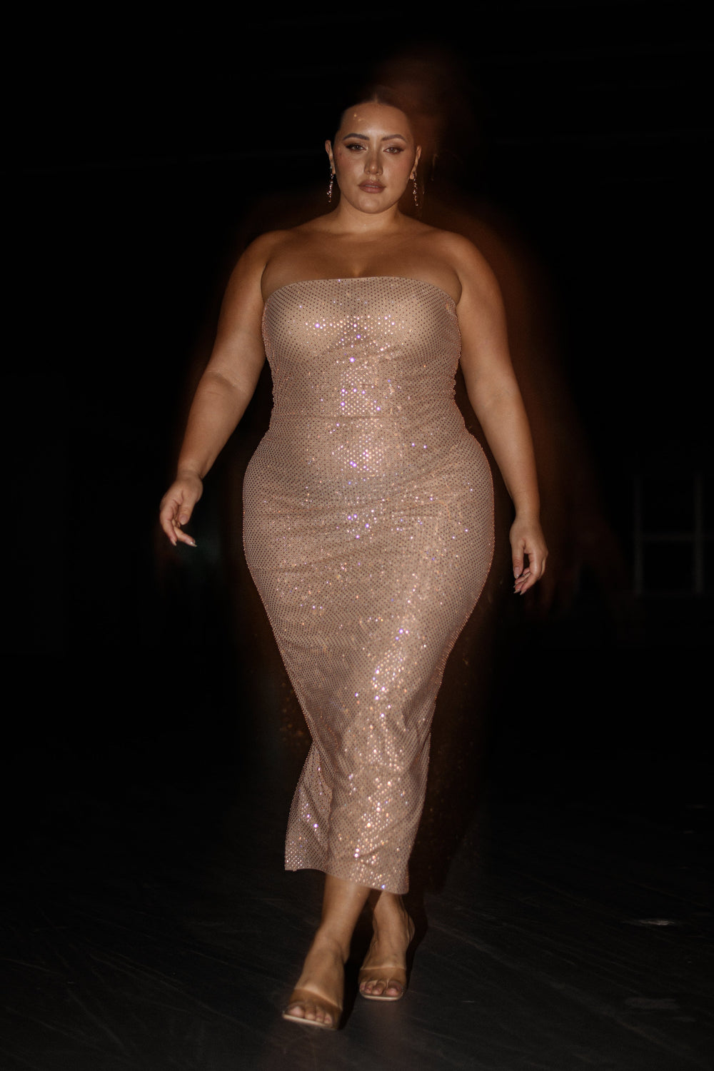 Waverly Strapless Diamante Midi Dress - Nude
