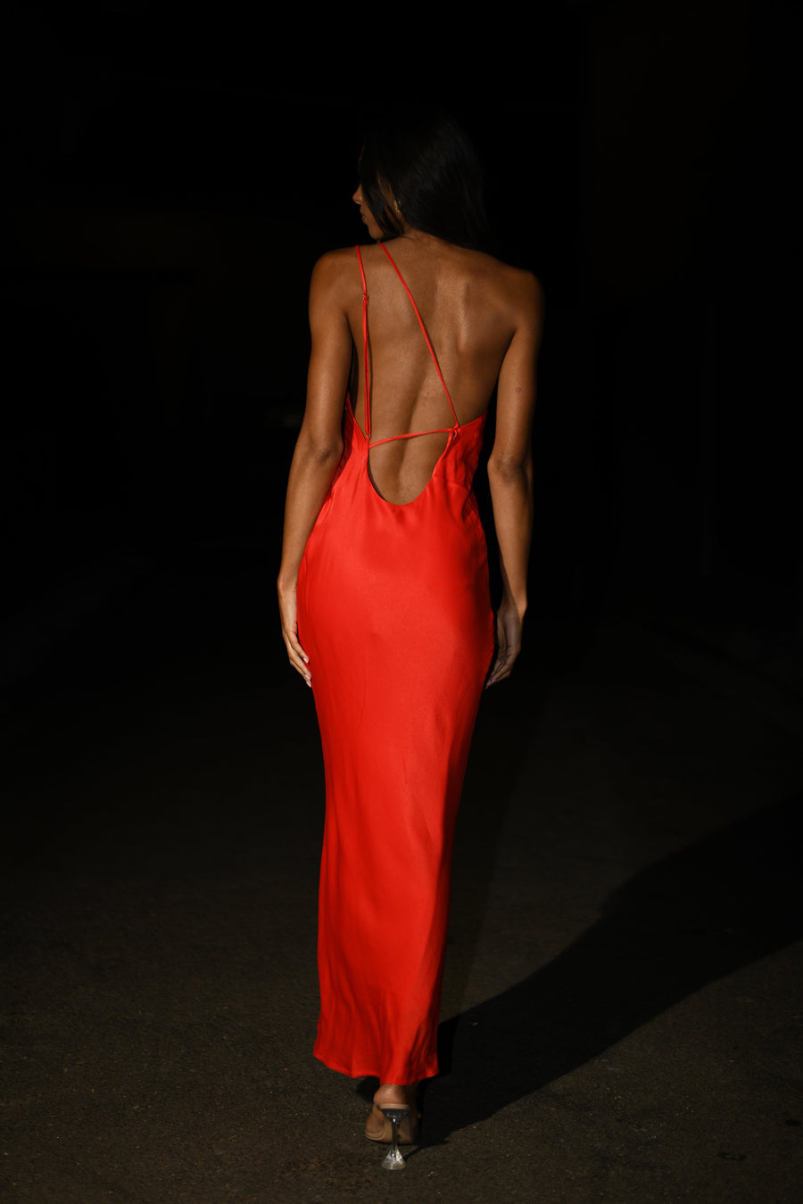 Alejandra One Shoulder Satin Maxi Dress - Vermilion Red - MESHKI