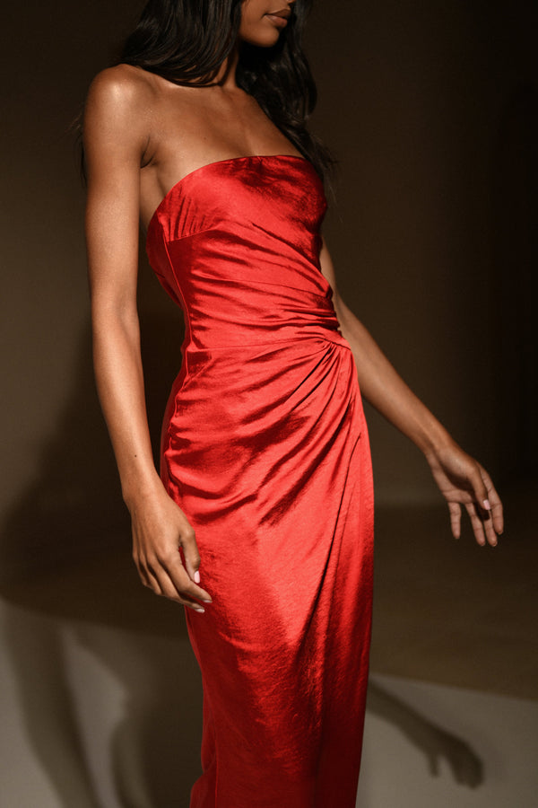 Aminah Draped Strapless Maxi Dress - Red