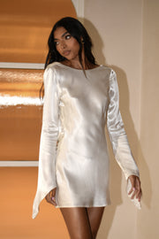 Davina Satin Long Sleeve Mini Dress - Ivory