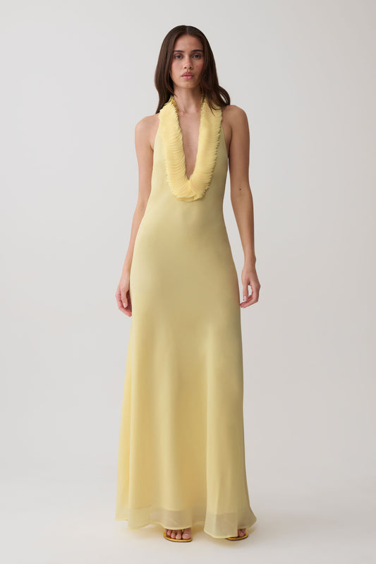Floriane Chiffon Halter Maxi Dress - Lemon