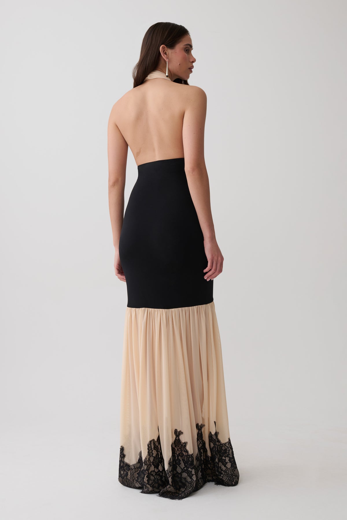 Leeana Jersey And Lace Halter Maxi Dress - Black/Nude #2