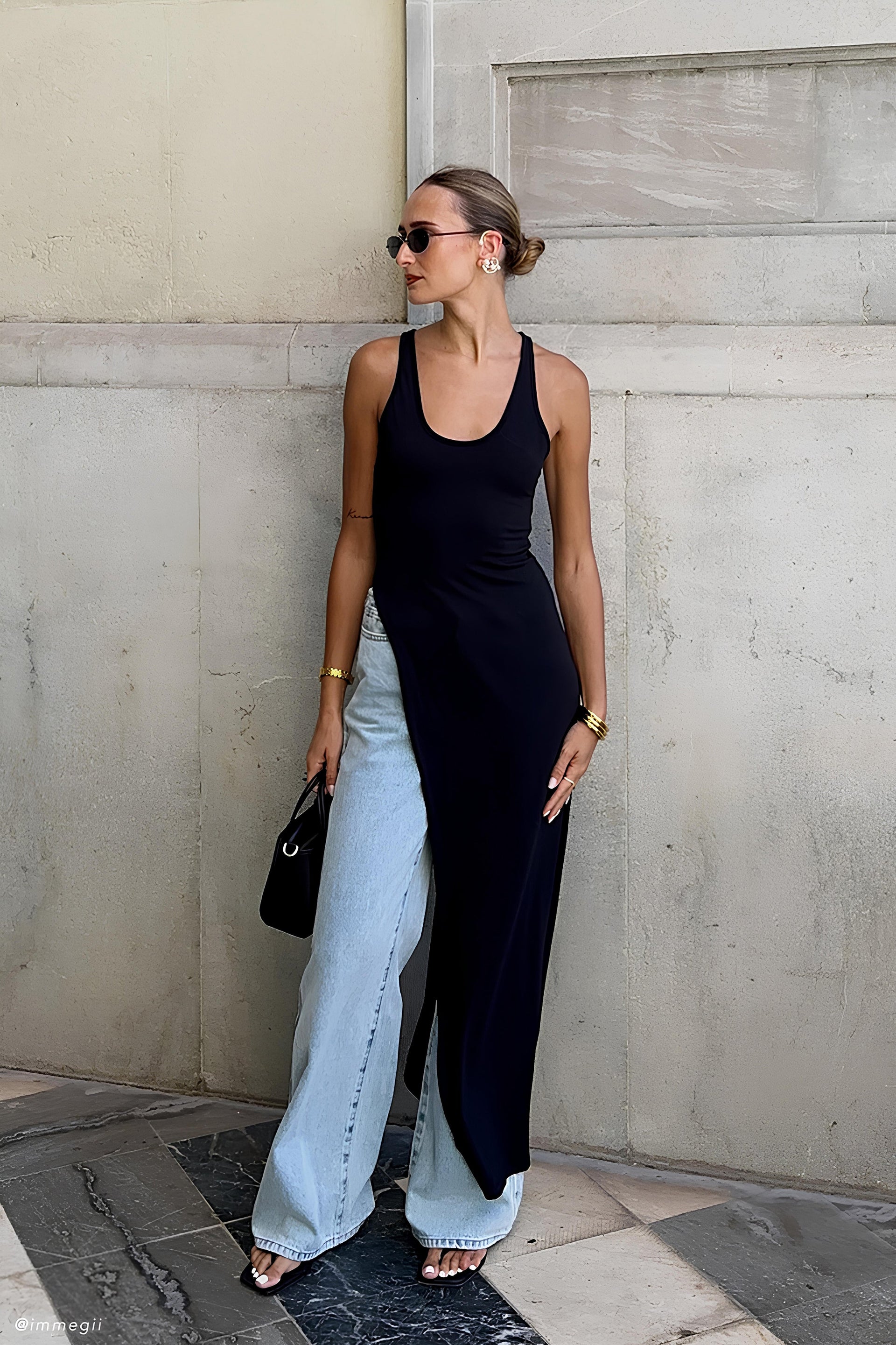 Ellerie Longline Racerback Top - Black