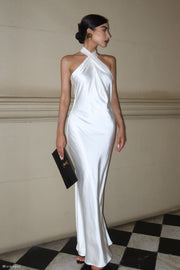 Laura Halter Satin Gown - White
