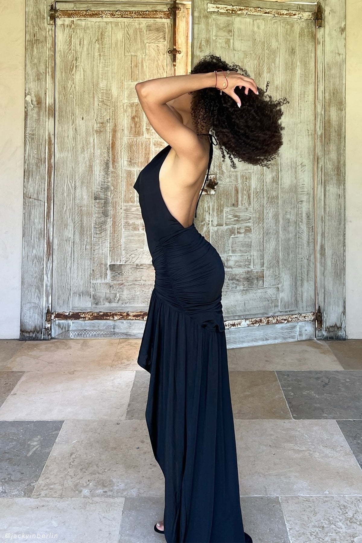 Serenity Ruched Slinky Maxi Dress - Black #2