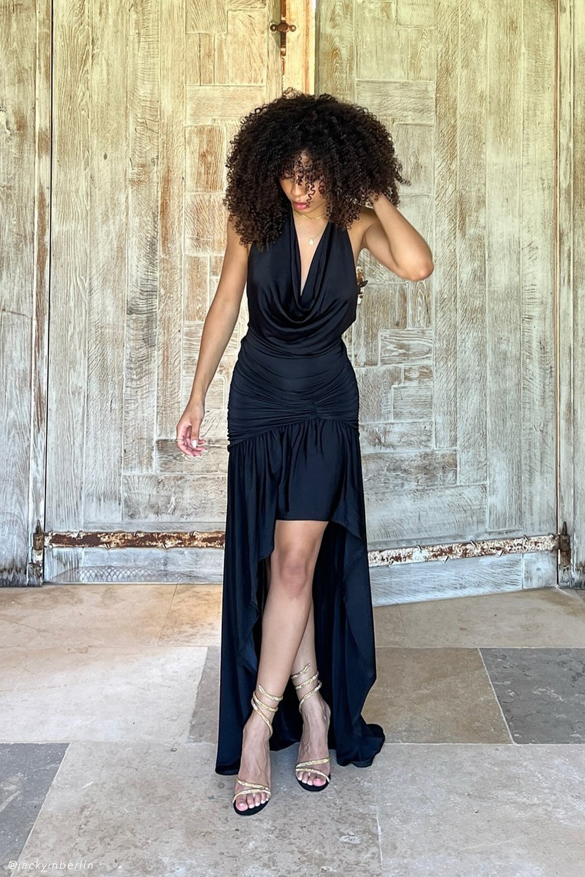 Serenity Ruched Slinky Maxi Dress - Black #3