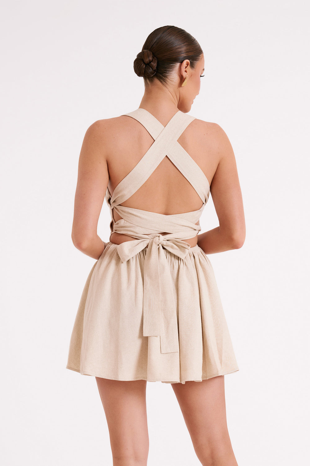 Loz Tie Back Linen Mini Dress - Natural