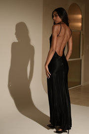 Lucia Satin Cut Out Maxi Dress - Black