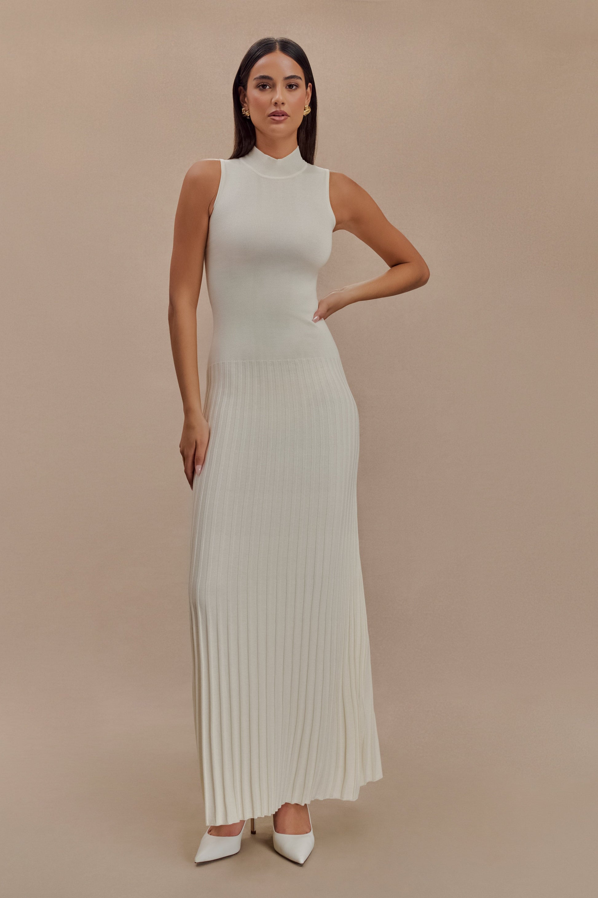 Mavis High Neck Pleated Maxi Dress - Ivory #4