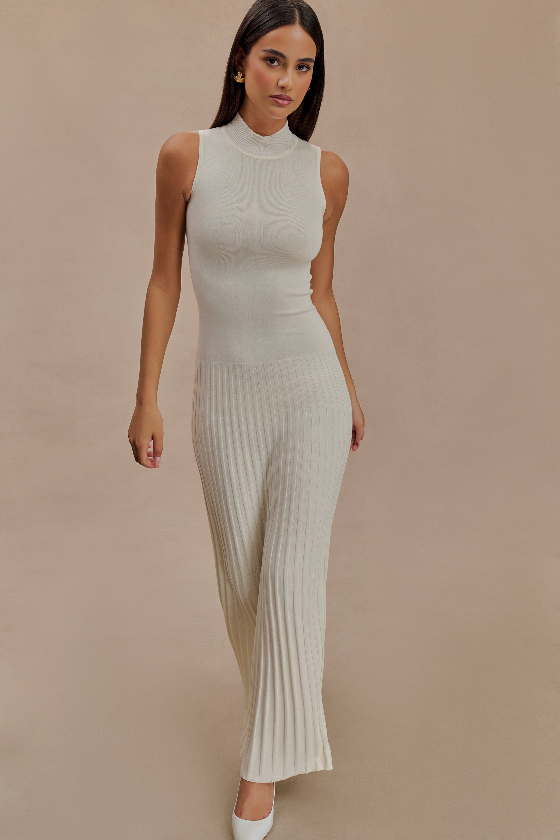 Mavis High Neck Pleated Maxi Dress - Ivory #6
