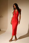 Osana Recycled Nylon Halter Midi Dress - Vermilion Red