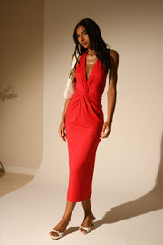 Osana Recycled Nylon Halter Midi Dress - Vermilion Red
