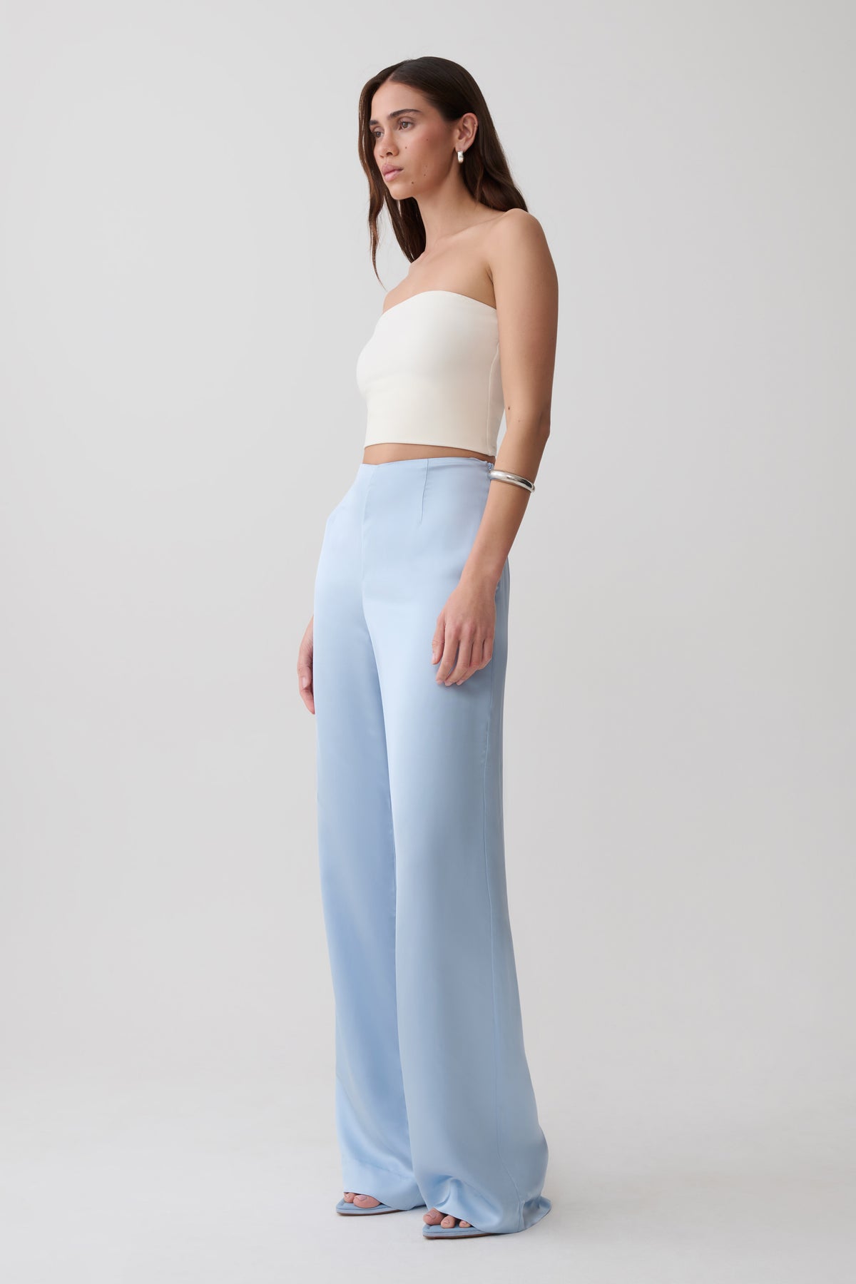 Sydney Straight Leg Satin Pants - Cornflower Blue