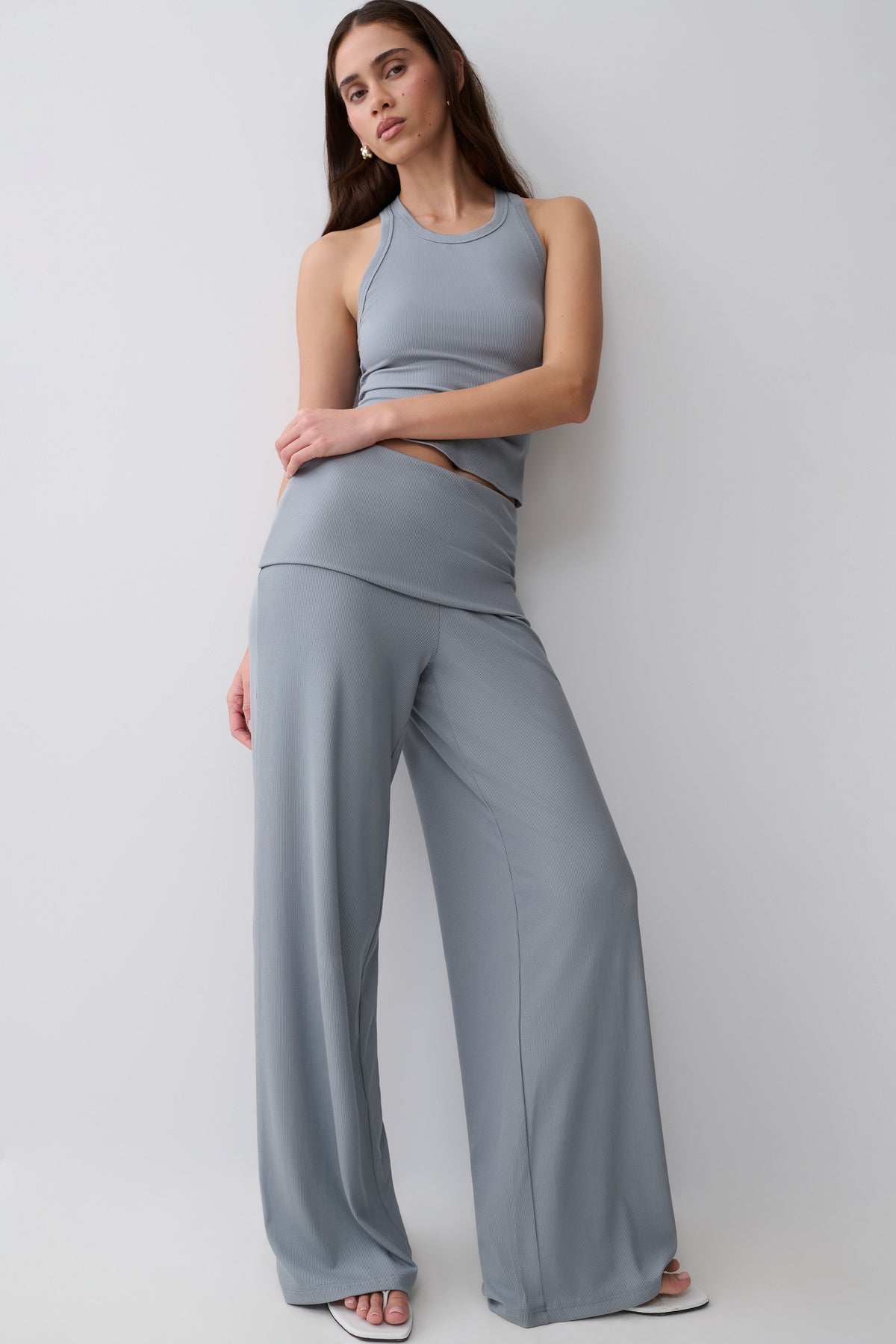 Evadne Elasticated Pants - Steel Blue