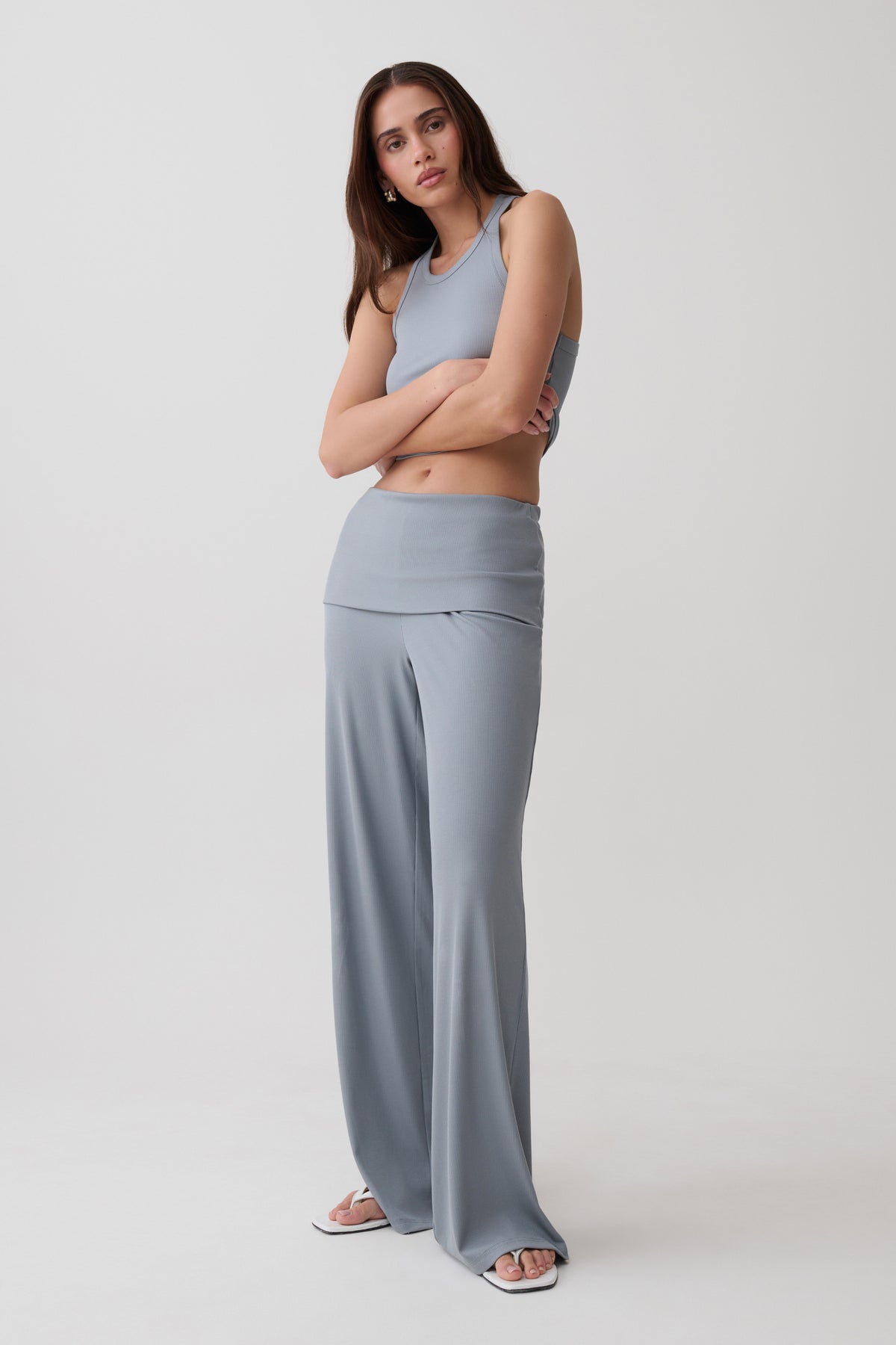 Evadne Elasticated Pants - Steel Blue