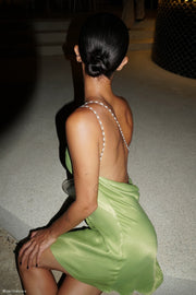 Berina One Shoulder Mini Dress With Pearl Trim - Parakeet Green