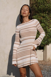 Zahra Long Sleeve Open Back Mini Knit Dress - Cream