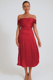 Sofie Off Shoulder Midi Dress - Red