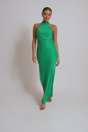 Claire Satin Drape Back Maxi Dress with Split - Green