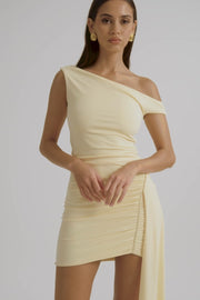 Kiera Slinky Off Shoulder Mini Dress - Lemon