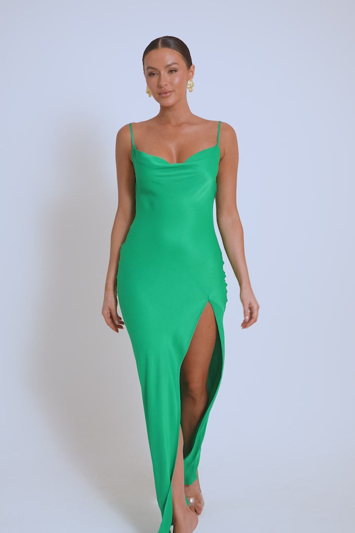 Jade Cowl Neck Backless Maxi Dress - Green - MESHKI
