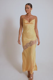 Chandra Lace Detail Satin Maxi Dress - Lemon