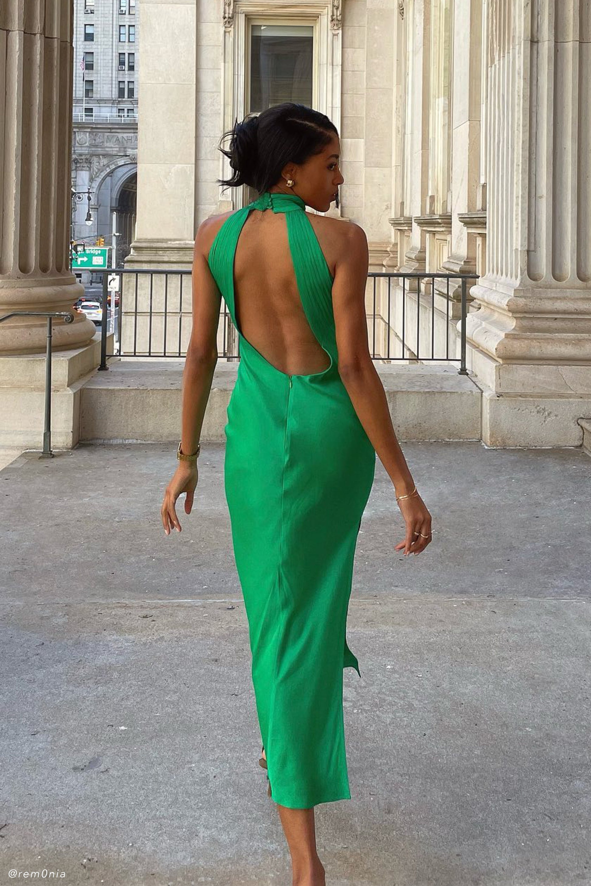Claire Satin Drape Back Maxi Dress with Split - Green | MESHKI Claire Satin Drape Back Maxi Dress with Split - Green | MESHKI
